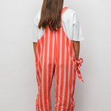 Kırmızı Çizgi Desenli Cep Detaylı Çocuk Salopet