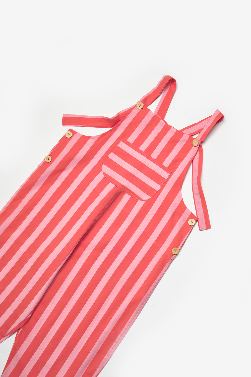 Kırmızı  Çizgi Desenli Cep Detaylı Çocuk Salopet