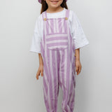 Lila Çizgi Desenli Cep Detaylı Çocuk Salopet