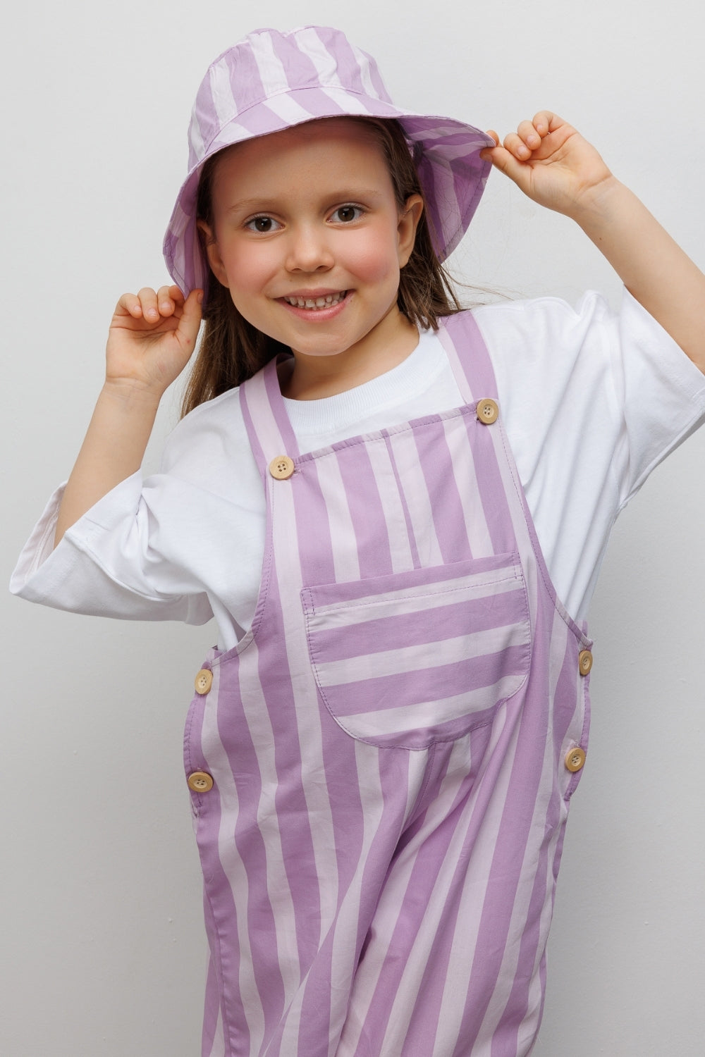 Lila  Çizgi Desenli Cep Detaylı Çocuk Salopet