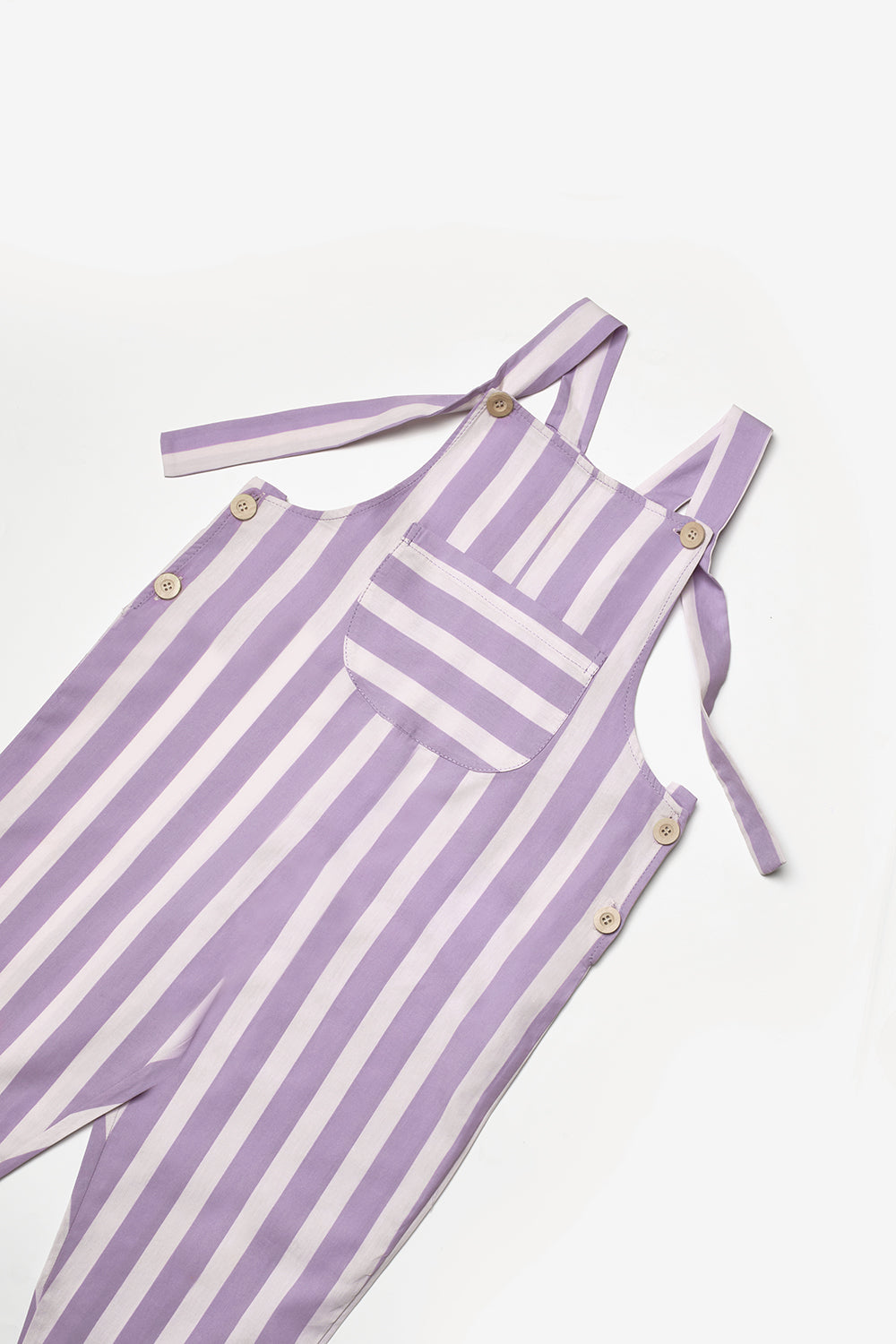 Lila  Çizgi Desenli Cep Detaylı Çocuk Salopet