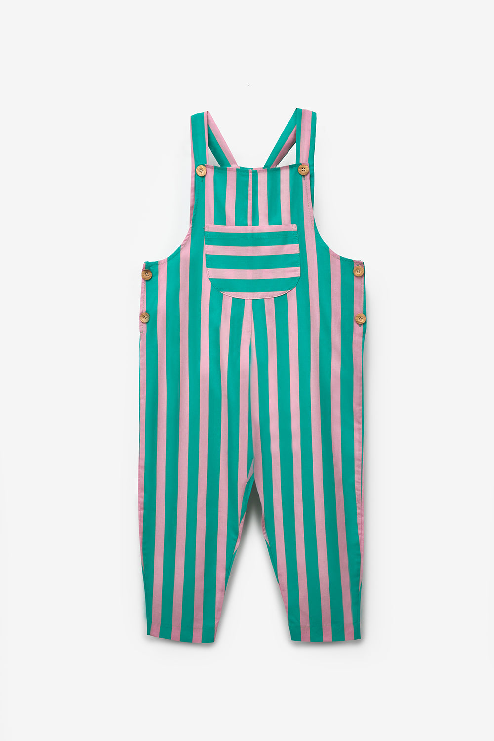 Mint  Çizgi Desenli Cep Detaylı Çocuk Salopet