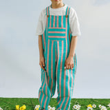 Mint  Çizgi Desenli Cep Detaylı Çocuk Salopet