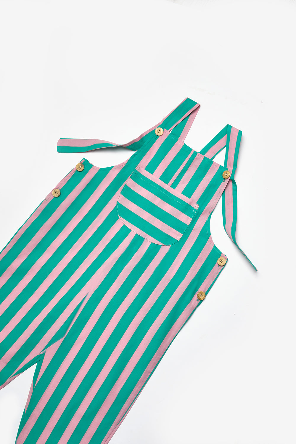 Mint  Çizgi Desenli Cep Detaylı Çocuk Salopet