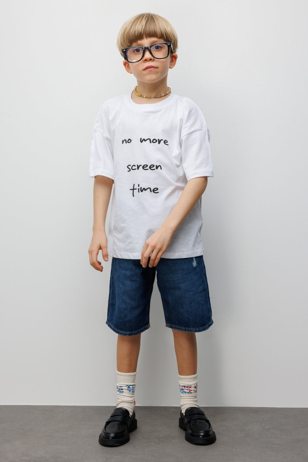 Beyaz  Motto Baskılı Çocuk Tişört