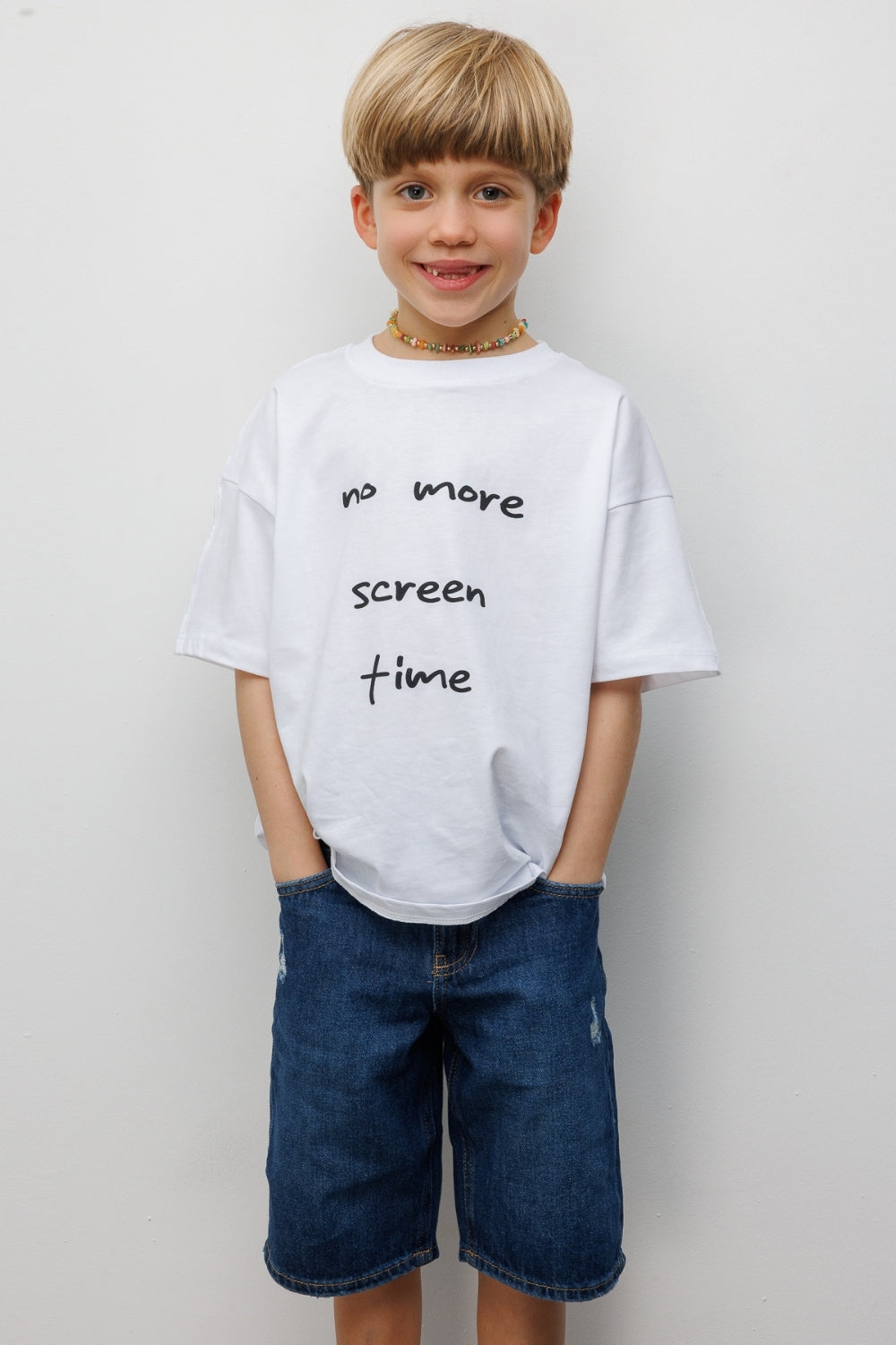 Beyaz Motto Baskılı Çocuk Tişört
