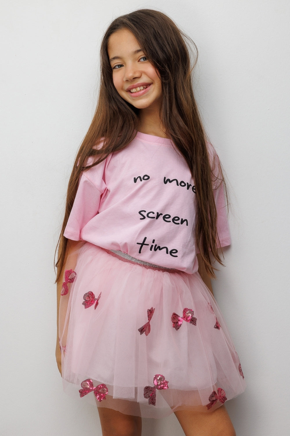 Pembe  Motto Baskılı Çocuk Tişört