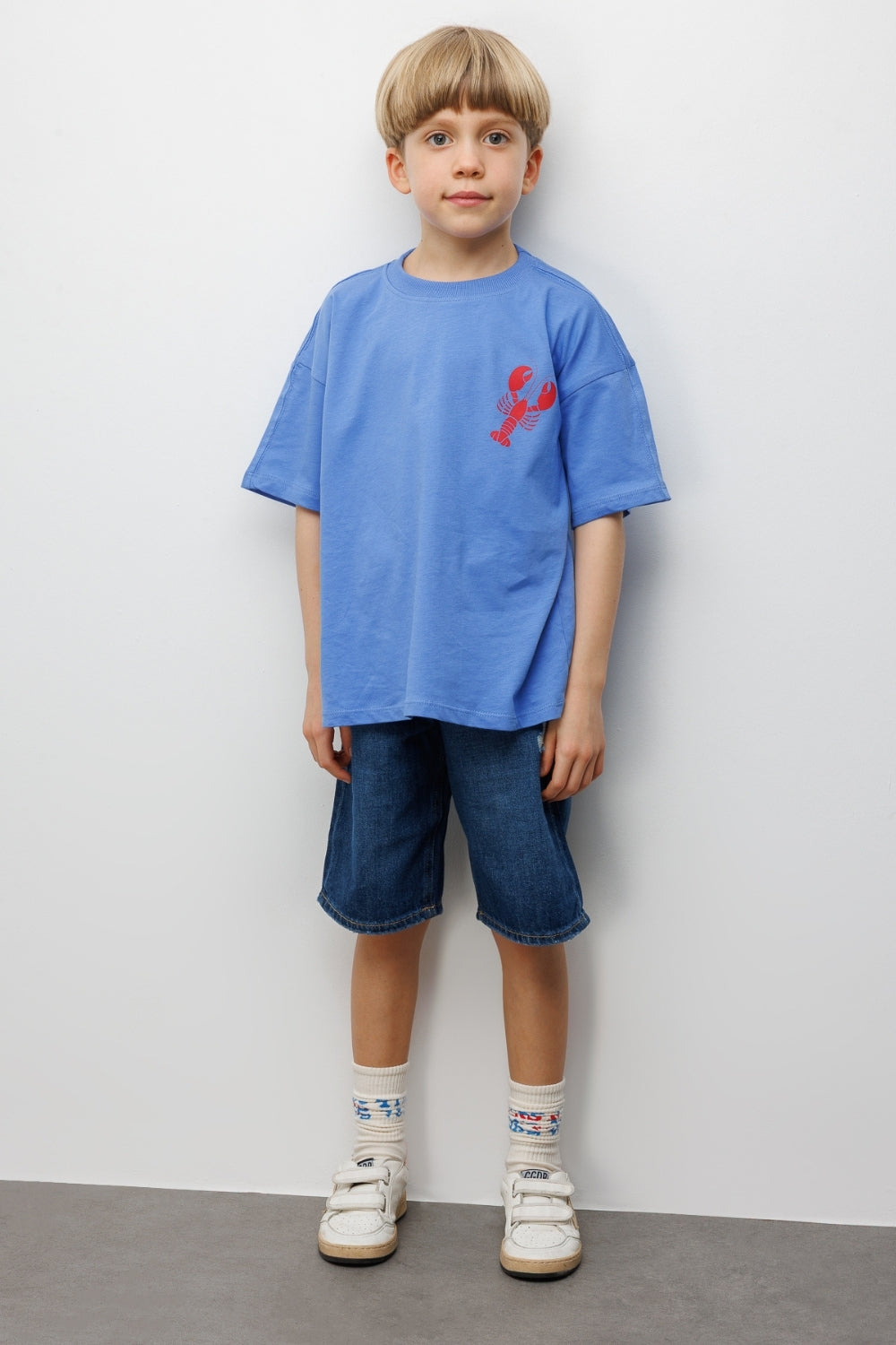 Mavi Istakoz Desenli Çocuk Tişört