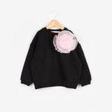 Siyah  Gül Aksesuarlı Kız Çocuk Sweatshirt - Elisa